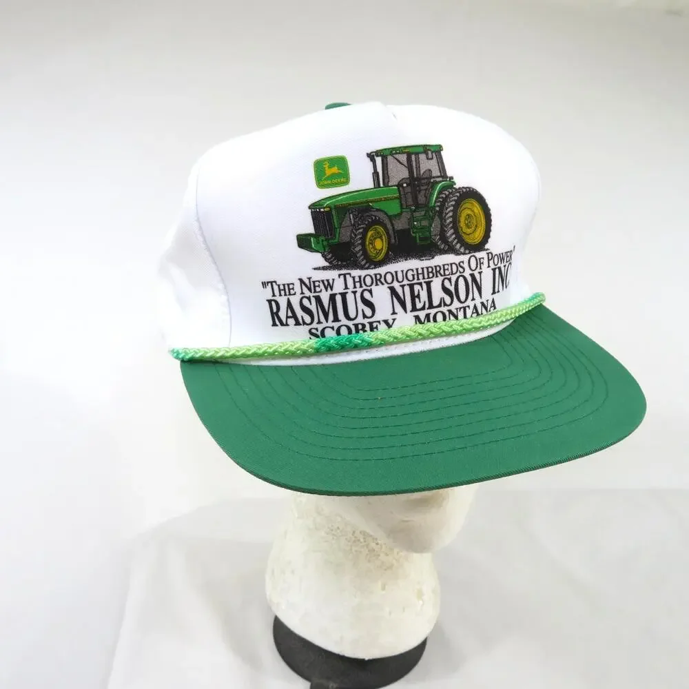 John Deere Trucker Rope Hat Cap Mohrs Brand Green White Snapback NWOT 1990s